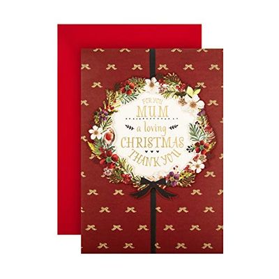 Hallmark Kerstkaart voor mama - traditioneel 3D feestelijke krans ontwerp