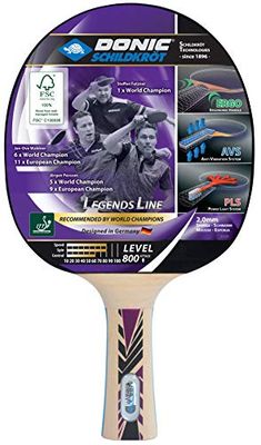 Donic-Schildkröt Racchetta da Ping Pong Legends 800, Impugnatura AVS, Pls & Ergo, Spugna 2.0 mm, Legno FSC, Gomma Champion-ITTF, 754425