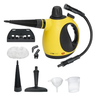 Limpiador a vapor Clatronic - limpia, desengrasa y desinfecta | presión de vapor 3,5 bar máx. | Limpiador a vapor con boquilla de vapor orientable 360° y cable de 5 m | incl. 9 accesorios | DR 3653