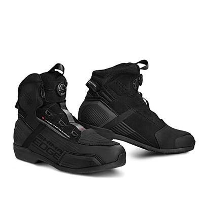 SHIMA EDGE WP, Waterproof Motorbike Shoes for Men - Breathable, Reinforced Street Riding Shoes with ATOP Closure System, Ankle Support, Anti-Slip Sole, Gear Pad (Black, 10.5)