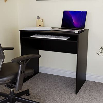Vida Designs Huby Petit Bureau pour Ordinateur, Bureau à Domicile Compact pour PC, Ordinateur Portable, Ordinateur de Gaming, Espace de Travail avec Plateau pour Clavier, Noir, Bois transformé