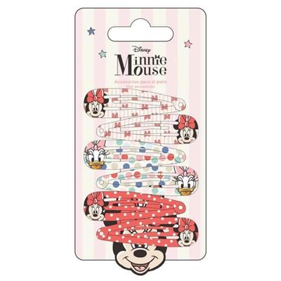 Disney Minnie Mouse Hair Snap Clips for Girls, 2 Inch Metal Non-Slip Clips with Disney Minnie Mouse Print, Stylish Hair Accessories, 6 Hair Clips