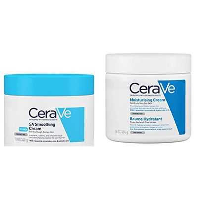 CeraVe SA Smoothing Cream for Rough and Bumpy Skin 340g with Salicylic Acid and 3 Essential Ceramides & Moisturising Cream for Dry to Very Dry Skin 454g with Hyaluronic Acid & 3 Essential Ceramides