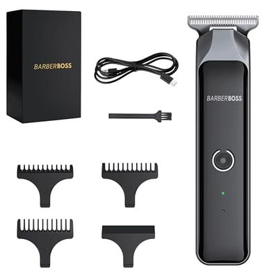 BarberBoss Tagliacapelli ricaricabile per uomo, senza fili, strumento di precisione per tagliare i capelli, set con 3 pettini guida, kit completo per la cura della barba