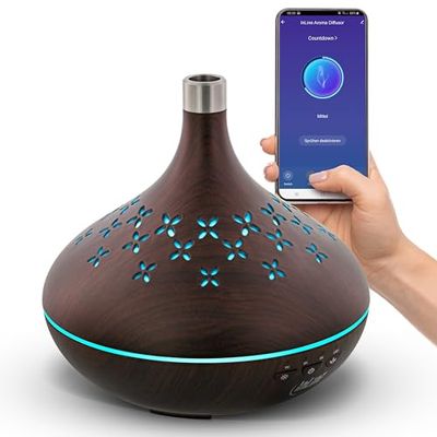 InLine SmartHome 40154 Aromadiffuser voor etherische oliën, 400 ml, ultrasone luchtbevochtiger, kamergeur, luchtverfrisser voor slaapkamer, kantoor, sfeerlicht, timer, compatibel met Alexa/Google Home