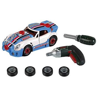 Theo Klein 8668 Set Bosch di messa a punto per auto, Auto scomponibile con accessori per la messa a punto, Con avvitatore a batteria Ixolino alimentato a batterie, Dimensioni: 20,5 cm x 9,5 cm x 6 cm, Giocattolo per bambini a partire dai 3 anni di età