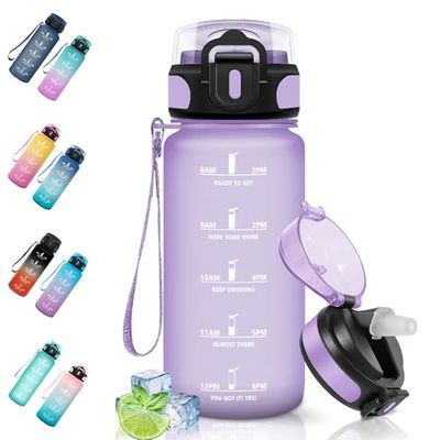 Motswedi Drinkfles, 0.5L BPA-Vrij, Drinkfles Met Rietje, Lekvrij, Sportfles, Geschikt voor Koolzuurhoudende Dranken, Waterfles voor Kinderen, Camping, Yoga, Gym, Sport, Outdoor, hardlopen, Lichtpaars