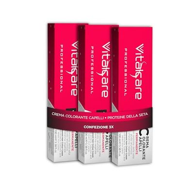 Vitalcare | Professional - Colorazione Permanente Professionale, Crema Colorante Capelli, Tintura Capelli con Proteine della Seta, n° 6/4, Biondo Scuro Rame, Multipack 3 pz x 100ml