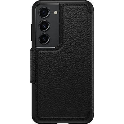 OtterBox Strada Case for Samsung Galaxy S23, Shockproof, Drop proof, Premium Leather Protective Folio with Two Card Holders, 3x Tested to Military Standard, Black, Non-Retail Packaging