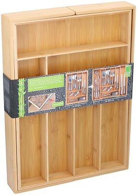 alpina Ecological Bambu Extendable Cutlery Tray with 6 to 8 Compartments, 46 cm x 34-56.5 cm x 6 cm