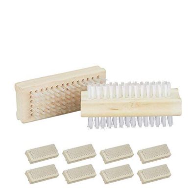 relaxdays Brosse à Mains, Jeu de 10, à Deux côtés pour Mains avec Poils Dur, en Plastique;HlP :4 x 9 x 3,5 cm, Nature.