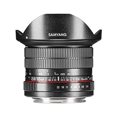 Samyang F1112109101 - Objetivo fotográfico DSLR para Micro Cuatro Tercios (Distancia focal Fija 12mm, Apertura f/2.8-22 ED AS NCS, Ojo de Pez), Negro