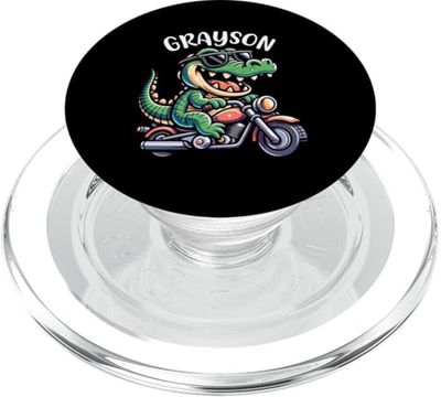 Grayson Alligator - Diseño de motocicleta para niños con nombre Grayson PopSockets PopGrip para MagSafe