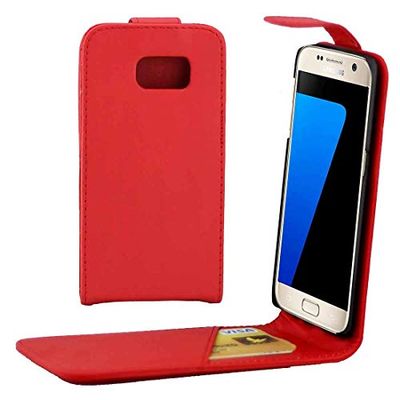 Carcasa de telefono for Galaxy S7 / G930 Funda de Cuero con Tapa Vertical de Cuero Liso con Hebilla magnética y Ranura for Tarjeta (Negro) (Color : Rojo)