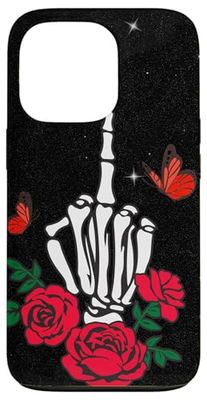 Coque pour iPhone 13 Pro Skull Middle Finger Phone Case,Skeleton Middle Finger Phone