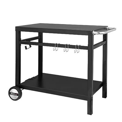 Royal Gourmet Desserte Plancha Extérieure, Chariot pour Barbecue en Métal avec Grande Surface de Travail, Adapté pour Dessertes de Jardin, Four a Pizza, 100,5 x 59 x 81 cm (Noir)
