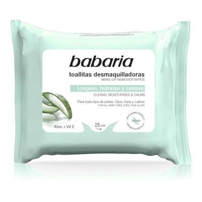 BABARIA Ściereczki do czyszczenia TOALLITAS DESMAQUILLANtes Aloe Vera 25UN, Negro, Standard