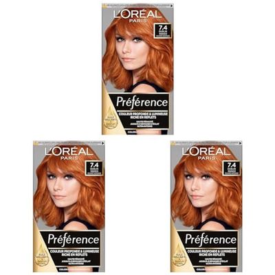 L'Oréal Paris Préférence Coloration Permanente Cheveux, Nuance : Dublin Mango (7.4), Cuivré Intense (Lot de 3)