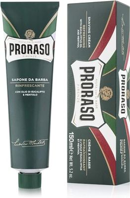 Proraso | Crème à raser rafraîchissante (tube de 150ml) – Crème de rasage tonifiante à l'huile d'eucalyptus et au menthol – Fabriquée en Italie