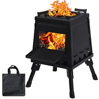 Lineslife Poêle à bois portable en fonte avec étui de transport pour la randonnée, la cuisine en plein air, taille L