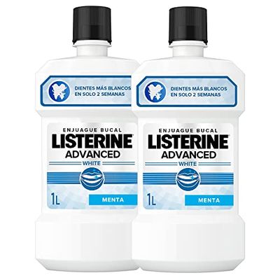 Listerine Advanced White Mild Flavor (pack de 2 x 1 L), bain de bouche blanchissant, bain de bouche sans alcool, élixir oral pour un nettoyage buccal optimal, arôme menthe