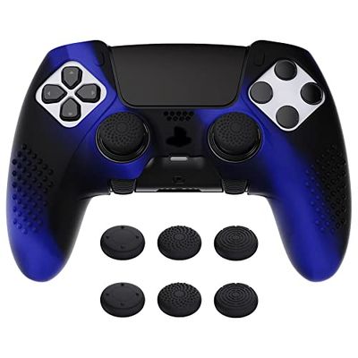 playvital 3D Studded Edition Anti-Slip Silicone Cover Case for ps5 Edge Controller, Soft Rubber Protector Skin for ps5 Edge Wireless Controller with 6 Thumb Grip Caps - Blue & Black