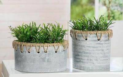 Pack of 6 Planter, round, Ceramics, gray, PU 6, H. 11 cm, D. 20 cm