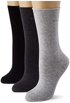 Calvin Klein Dames Classic Sock Calvin Klein Roll Top Women's Crew Socks 3 Pack, donkergrijs melange, eenheidsmaat, dark grey melange, One Size