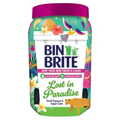 Bin Brite Bin Odour Neutraliser | Keeps Your Bins Fresh & Clean - Soaks Up Liquid, Eliminates Odours (Lost in Paradise - 500g)