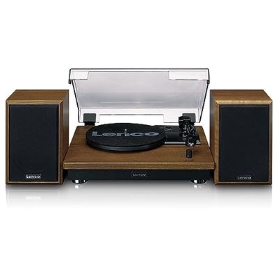 Lenco LS-100 Platine Hi-FI avec Bluetooth 5.0 - Haut-Parleur Externe - 2 x 10 W RMS - Entraînement par Courroie - Arrêt Automatique - Bois