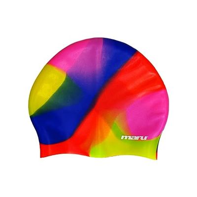 Maru Badmuts voor lang haar, 100% siliconen badmuts, uniseks badmuts voor volwassenen, lichtgewicht badmutsen voor mannen en vrouwen, waterdicht, comfortabel en duurzaam (roze/blauw/rood, eenheidsmaat