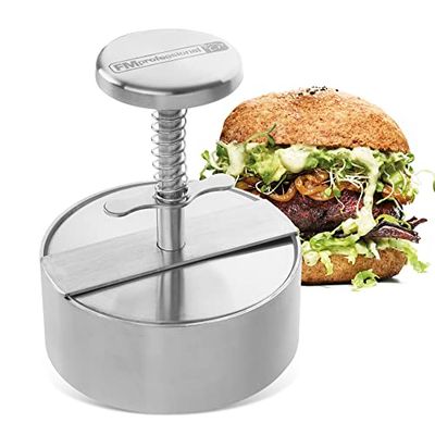 FM Professional Prensa de hambúrgueres profissional XXL, molde grande em aço inoxidável para carne, peixe, Burger vegana, bifes russos, adequada para máquina de lavar louça, 14 x 11,5 cm, 1 unidade.