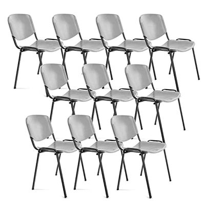 OFITURIA Silla de Oficina Sin Ruedas, Silla Confidente de Plástico con Estructura Metálica, Silla para Sala de Espera, Recepción, Reuniones, Conferencias, etc (10 Sillas, Gris)