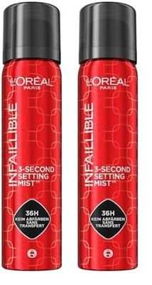 L'Oréal Paris - Spray Fixateur de Maquillage - Waterproof - Sans Transfert - Formule Légère - Non Collant - Résistant à l'Eau - Tenue Jusqu'à 36h - Infaillible - 80 ml (Lot de 2)