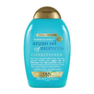 OGX - Après-Shampooing Huile d'Argan du Maroc (flacon de 385 ml) – Soin hydratant pour cheveux secs et abîmés – Après-shampoing enrichi en huile d'argan et protéines de soie