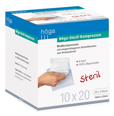 höga Compressas estéreis, Mull compressas estéreis, 10 x 20 cm, 25 x 2 unidades, estéreis, 8 tomadas, em 14079 do tipo 17
