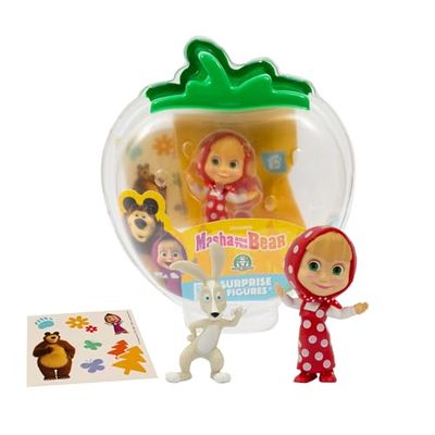 Giochi Preziosi - Masha e Orso: Masha e Lepre Set Personaggi da 7 cm, Confezione Trasportabile con Sticker, Personaggi del Cartone Animato Masha e Orso, Per Bambini da 3 Anni in su
