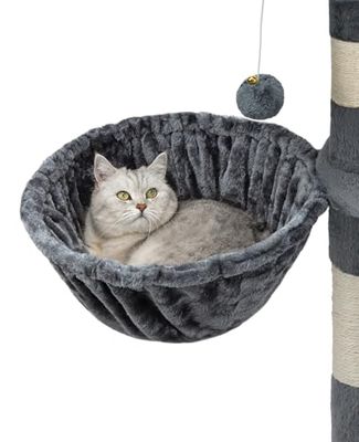 lionto Hamac en Peluche Douce pour Arbre à Chat, Ø 40 cm, Profondeur 25 cm, Couchage Douillet avec Filetage M8, Cadre en métal Robuste pour Petits et Grands Chats, Gris foncé