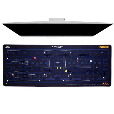 Paladone PAC MAN Retro Desk Mat 40cm x 80 cm, Office Desk Blotter Laptop Mat for Office and Home, Yellow, One Size, PP8823PM