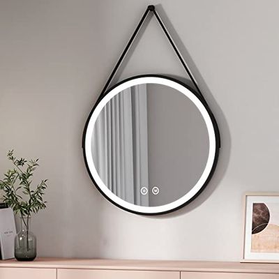 EMKE Miroir de Salle de Bain avec éclairage, Miroir de Salle de Bain LED Rond ф70cm avec Interrupteur Tactile + 3 Types de Feux Blanc Chaud/Blanc Froid/Neutre Cadre Noir