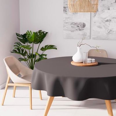 Soleil d'ocre Toalha de mesa antimanchas, Alix redonda, cinzento (antracite), diâmetro 180 cm