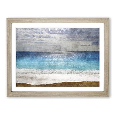 Seascape From Greece Painting Modern Art Framed Wall Art Print, Ready to Hang Picture for Living Room Bedroom Home Office Décor, Oak A4 (34 x 25 cm)