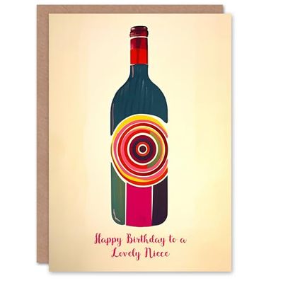 Artery8 Niece Happy Birthday Card Fun Funky Wine Bottle Party Red White For Her Greeting Card