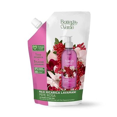 Bottega Verde - Pepe rosa, Maxi Ricarica Lavamani, 750 ml, con Estratto di Pepe Rosa