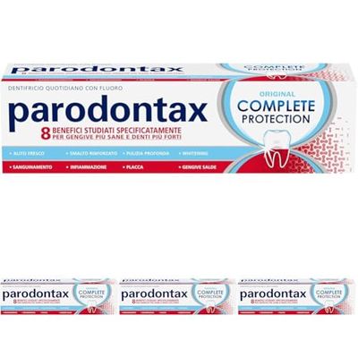 Parodontax Complete Protection Original, Dentifricio Quotidiano con Fluoro, 8 benefici studiati specificatamente per Gengive più Sane e Denti più Forti, 75 ml (Confezione da 4)