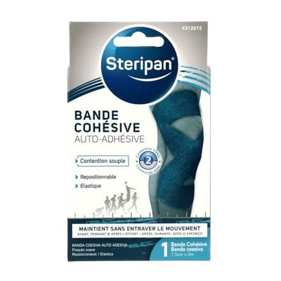 Steripan - Bande Cohésive Auto-Adhésive - Contention Niveau 2 Souple - Repositionnable - Élastique - 1 Bande 7,5cm x 5m