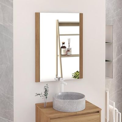 Baikal Specchio da bagno, specchio con lato in legno. Opzione con e senza LED. Stili che si adattano al bagno o a qualsiasi stanza della casa. 60 x 80 cm Laterale Legno Teka