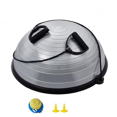 VEVOR Halve fitnessbal 62 cm, evenwichtsbal, capaciteit 300 kg, balansstation met weerstandsband en voetpomp, complete lichaamstraining, thuis, sportschool, gymnastiek, grijs