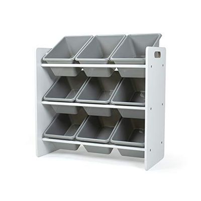 Humble Crew Étagère pour Enfants, étagère et Organisateur de Jouets avec 9 boîtes de Rangement, Blanc/Gris
