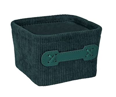 Wenko Cesta da bagno Anela Square in design a corda per riporre e mettere in ordine strumenti e accessori da bagno, 100% poliestere, maniglia in pelle artificiale, 14 x 9 x 14 cm, verde scuro